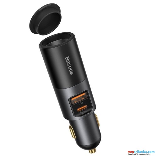 Baseus U+C 120W Share Together Fast Charge Car Charger with Cigarette Lighter Expansion Port Gray